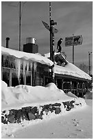 Country lodge in winter. Alaska, USA ( black and white)