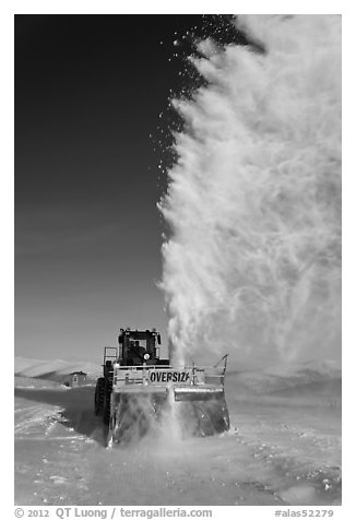 Snowplow with massive snow plume, Twelve Mile Summmit. Alaska, USA