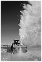 Snowplow with massive snow plume, Twelve Mile Summmit. Alaska, USA ( black and white)