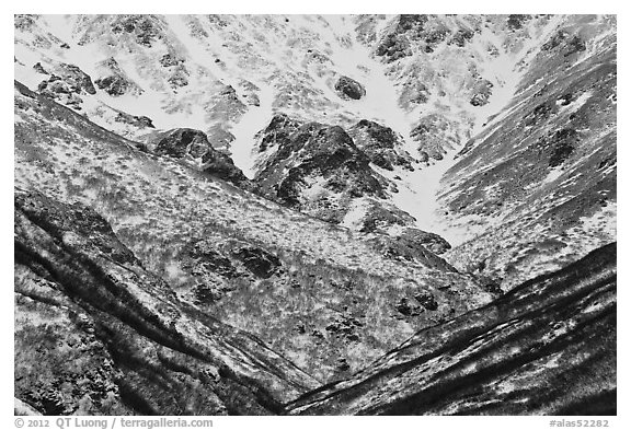 Snowy gullies. Alaska, USA (black and white)