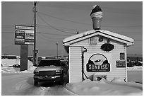 Drive through coffee shop. Fairbanks, Alaska, USA ( black and white)