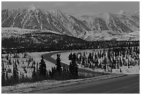 George Parks Highway at dusk. Alaska, USA (black and white)