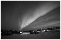 Viewing the Northern Lights at Cleary Summit. Alaska, USA ( black and white)