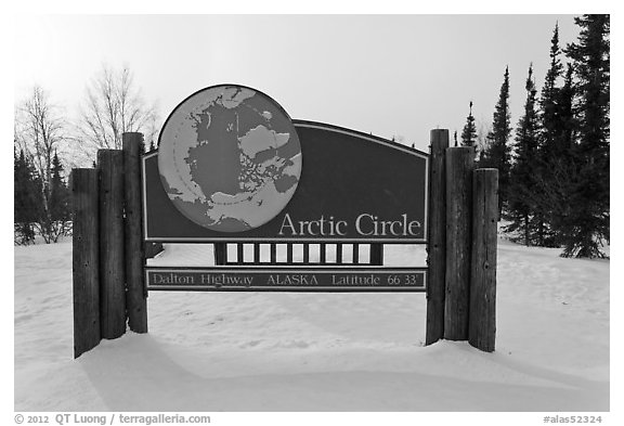 Arctic Circle marker, Dalton Highway. Alaska, USA (black and white)