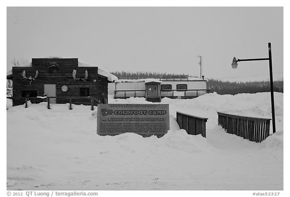 Coldfoot Camp in winter. Alaska, USA (black and white)