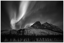 Multicolored Northern Lights above Mount Sukakpak. Alaska, USA (black and white)