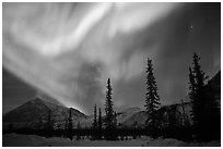 Aurora Borealis above Brooks Range in winter. Alaska, USA (black and white)