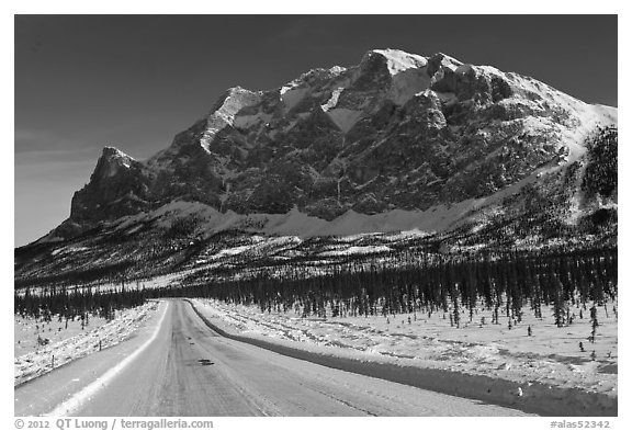 Dalton Highway and Mount Sukakpak. Alaska, USA (black and white)