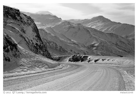 Atigun Pass in winter. Alaska, USA (black and white)