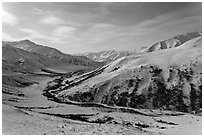 View down from Atigun Pass. Alaska, USA (black and white)