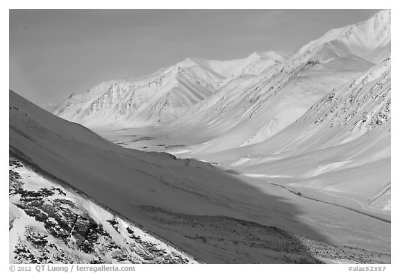 Snowy Arctic valley seen from Atigun Pass. Alaska, USA