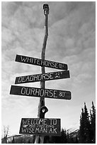 Welcome sign. Wiseman, Alaska, USA ( black and white)