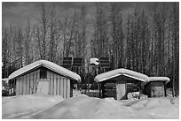 Cabins and solar panels. Wiseman, Alaska, USA ( black and white)