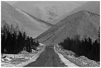 Dalton highway and mountains. Alaska, USA (black and white)