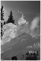 Massive locomotive ice sculpture at World Ice Art Championships. Fairbanks, Alaska, USA ( black and white)