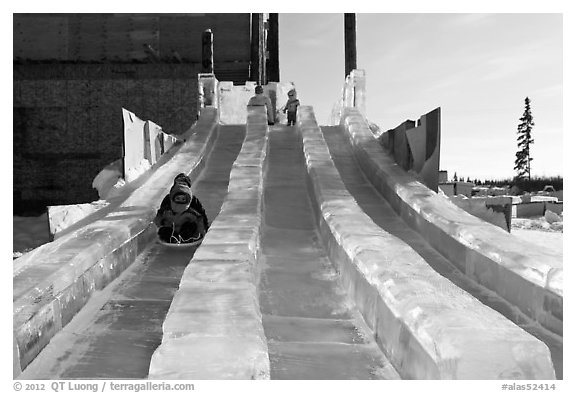 Kids park slides, Ice Alaska. Fairbanks, Alaska, USA (black and white)