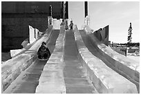 Kids park slides, Ice Alaska. Fairbanks, Alaska, USA (black and white)