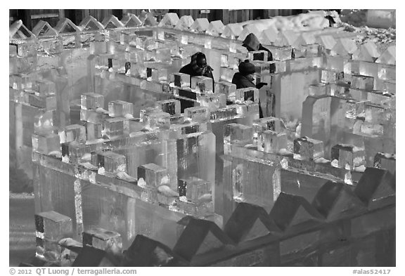 Maze made of ice, George Horner Ice Park. Fairbanks, Alaska, USA (black and white)