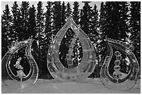 Multiblock Ice scultpures, World Ice Art Championships. Fairbanks, Alaska, USA (black and white)