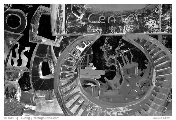 Ice sculpture garden, Ice Alaska competition. Fairbanks, Alaska, USA (black and white)