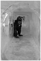 Girl inside ice tunnel, Ice Alaska. Fairbanks, Alaska, USA ( black and white)