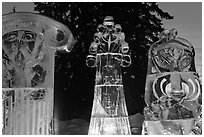 Illuminated ice sculptures, 2012 World Ice Art Championships. Fairbanks, Alaska, USA (black and white)