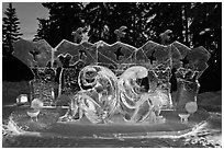 Ice sculptures lit with colored lights, 2012 Ice Alaska. Fairbanks, Alaska, USA ( black and white)