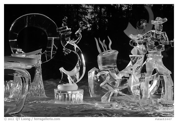 Ice sculptures at night, 2012 Ice Alaska. Fairbanks, Alaska, USA