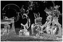 Ice sculptures at night, 2012 Ice Alaska. Fairbanks, Alaska, USA (black and white)