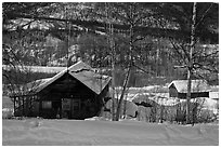 Mining camp in winter, Chatanika. Alaska, USA ( black and white)