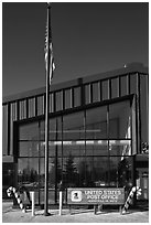 Post office facade. North Pole, Alaska, USA (black and white)