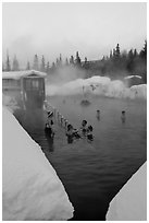 Natural hot springs in winter. Chena Hot Springs, Alaska, USA ( black and white)