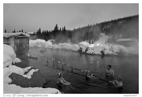 Rock Lake natural pool in winter. Chena Hot Springs, Alaska, USA (black and white)