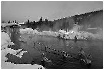 Rock Lake natural pool in winter. Chena Hot Springs, Alaska, USA ( black and white)