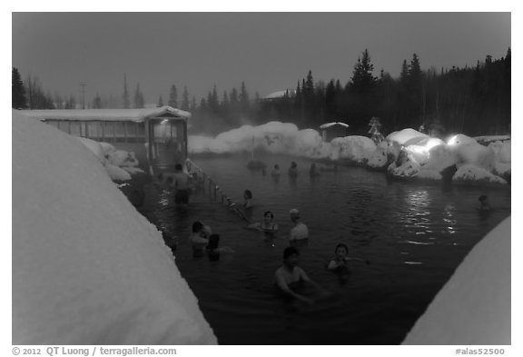 Hot springs at night in winter. Chena Hot Springs, Alaska, USA