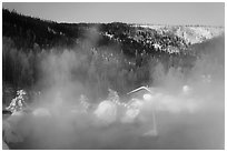 Pool, steam, and resort in winter. Chena Hot Springs, Alaska, USA ( black and white)