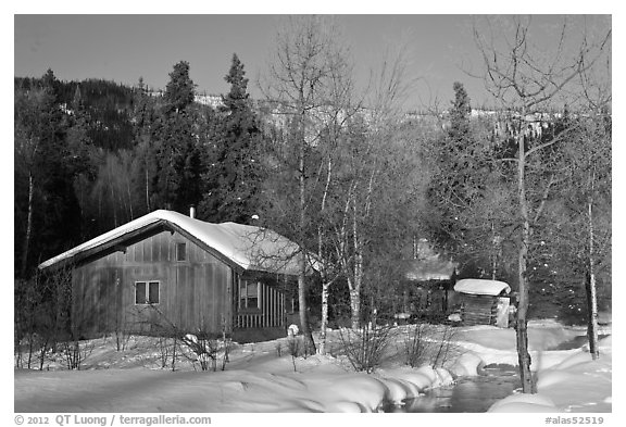 Resort cabins in winter. Chena Hot Springs, Alaska, USA