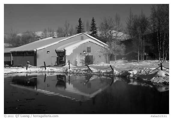 Bathhouse. Chena Hot Springs, Alaska, USA (black and white)