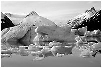 Portage Lake, with icebergs and mountain reflections. Alaska, USA ( black and white)