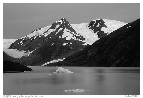 Icebergs in Portage Lake at dusk. Alaska, USA