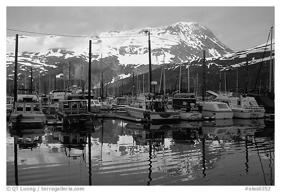 Whittier harbor. Whittier, Alaska, USA (black and white)