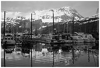 Whittier harbor. Whittier, Alaska, USA ( black and white)