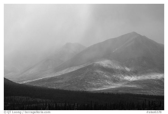 Storm on mountains. Alaska, USA (black and white)