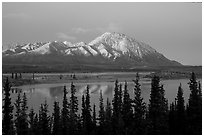 Purple mountains and lake at dusk. Alaska, USA (black and white)