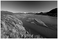 Wide river and autumn colors on the tundra. Alaska, USA ( black and white)