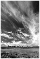 Big sky, clouds, tundra and lake. Alaska, USA ( black and white)