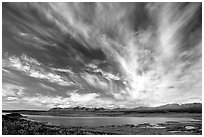 Clouds, tundra and lake along Denali Highway. Alaska, USA ( black and white)