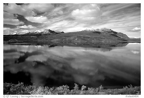 Lake and reflections, Denali Highway. Alaska, USA (black and white)