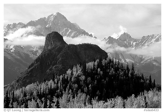 The Lion Head, an oddly shaped  rock formation. Alaska, USA (black and white)