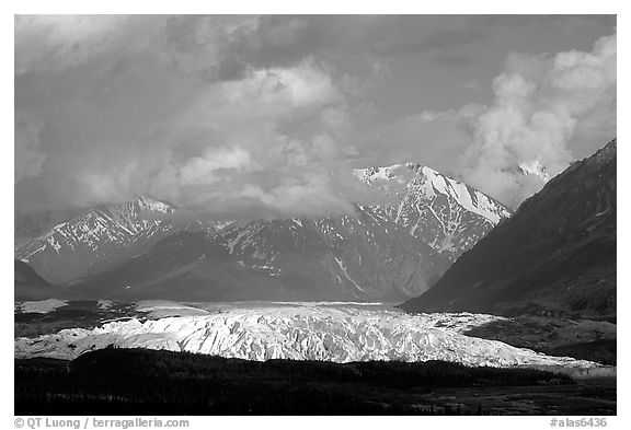 Matanuska Glacier, mountains, and clouds. Alaska, USA